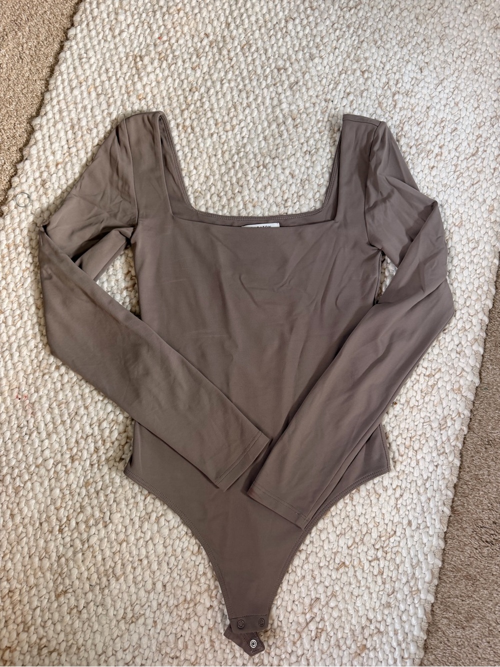 Babaton Long Sleeve Square Neck Bodysuit in Taupe